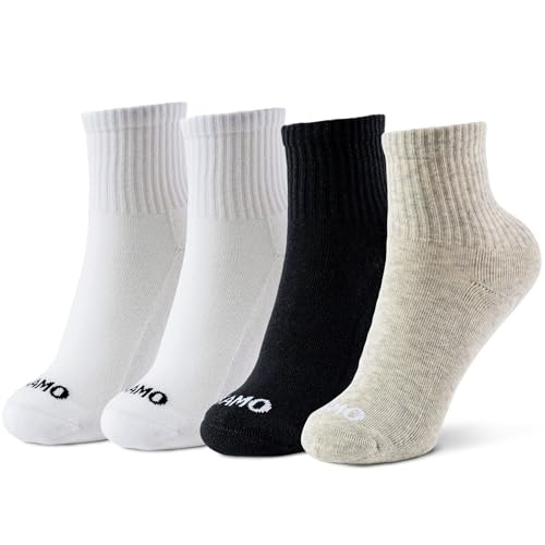 Kamo Fitness Daily 4-Pack – Women's Ankle Socks, Athletic Half Crew, Cotton Mid-Calf, Cushioned Sole, Seamless Toe, Size 5-9