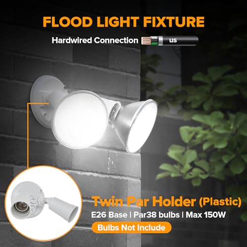 LUTEC 2 Pack Adjustable Twin Par Holder Outdoor Flood Lights, Switch Controlled Security Lights, Floodlights Fixture, Wate...