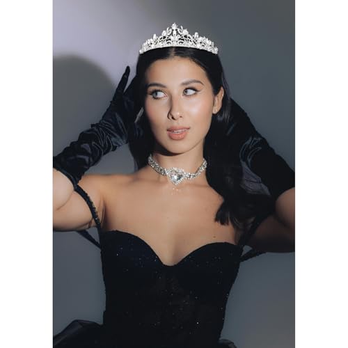 Amariver Silver Wedding Crown Crystal Small Tiara for Women Queen Crowns Princess Headband Rhinestones Tiaras for Bride Sp...