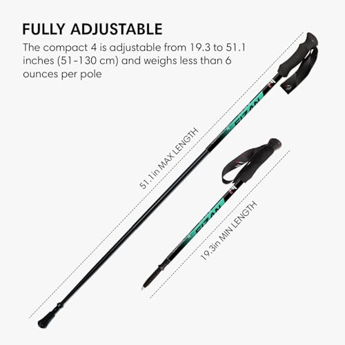 Fizan Compact 4 Trekking Poles – 6.0 oz Ultralight, Backpacking, Thru Hiking Poles, Adjustable, Collapsible, Customized Fi...