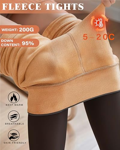 Unesmaro Women's Thermal Fleece Lined Tights, Translucent Skin Tone Pantyhose Style Leggings for Winter Warmth