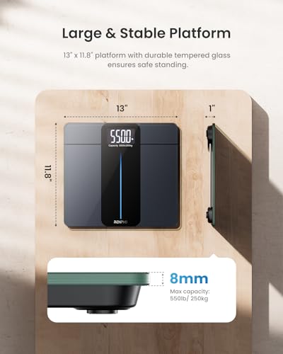 RENPHO 550lb Scale for Body Weight, Digital Bathroom Scale with Large LED Display, Big Platform Weighing Machine with Extr...