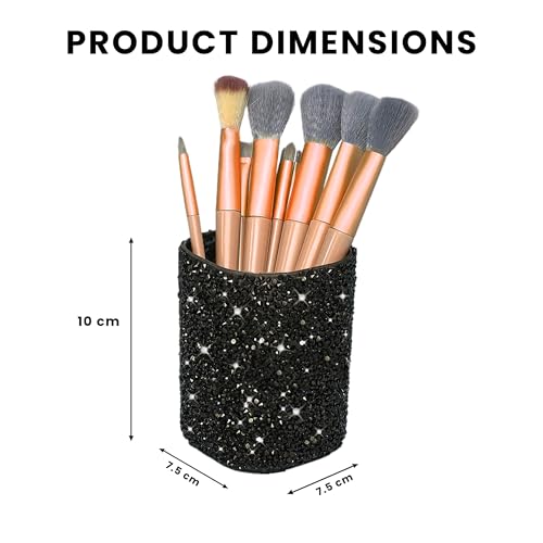 Glitter Brush Holder | Black Glitter Makeup Brush Holder for Women, Girls | Shiny Cute Makeup Organizer Black Glittery App...