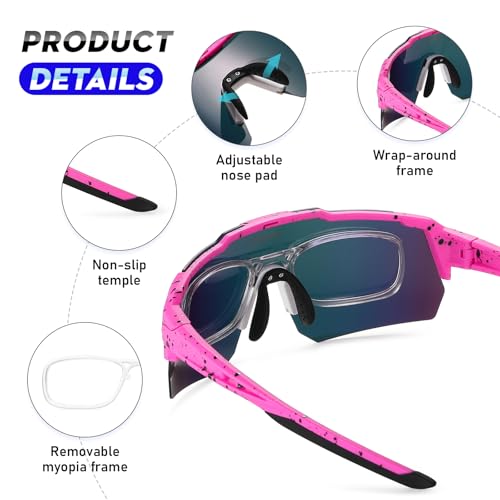 HNJOKE Sports Polarized Sunglasses, UV 400 Protection Sun Glasses Women, Mens Glasses for Cycling Biking Running