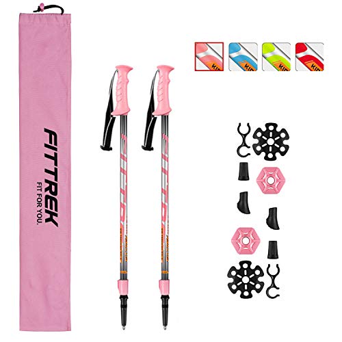 FitTrek Hiking Poles for Kids - Ultralight Nordic Walking Sticks - Telescopic Child Trekking Poles Collapsible 2 Pack
