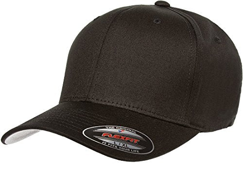 Flexfit Unisex Cotton Twill Fitted Baseball Cap, Black, Small-Medium US