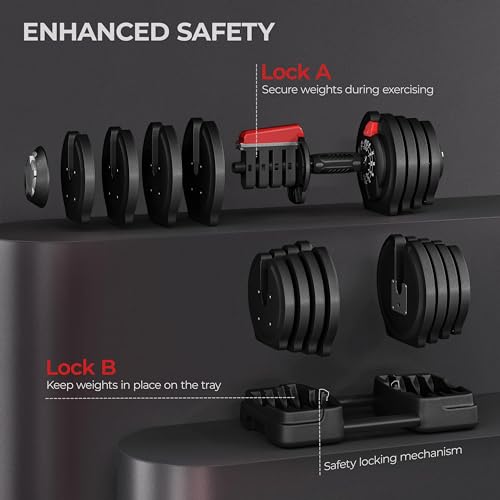Yaheetech Adjustable Dumbbell Set Free Weight Dumbbells 40lbs/52.5lbs/90lbs Fast Adjust Dumbbells Dumbbell Weight Set, wit...