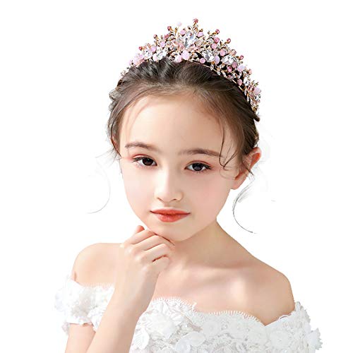 Kids Pink Crystal Tiara Girls Princess Costume Rhinestone Crown Headband Wedding Bridal Hair Accessories Birthday Communio...