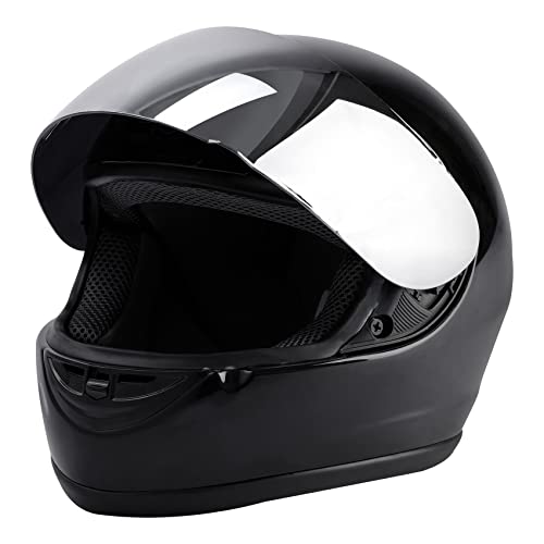 TCMT Gloss Black DOT Flip up Full Face Street Dirt Bike ATV Off-Road Motorcycle Motocross Helmet with Open Face Sun Shield