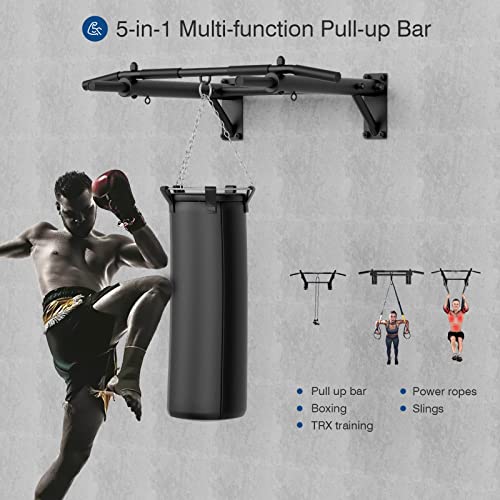 Wall Mounted Pull Up Bar, Thicken Steel Max Load 300 lbs，Punch Bag and TRX Training Hook for Home Gym Upper Body Workout C...