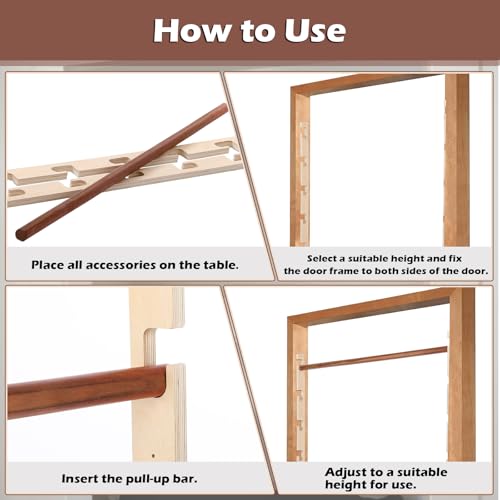 Leinuosen Doorway Pull-up Bar Sets Adjustable 5 Levels Wooden Doorway Pull-up Bar and 2 Door Frame with 6 Sets of Screw-in...