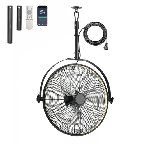 AHAWILL 22.8" Outdoor Hanging Ceiling Fan with Light - 360 Rotatable Fixed Angle,Plug-in,3CCT Dimmable,6 Speeds,Timer & Re...