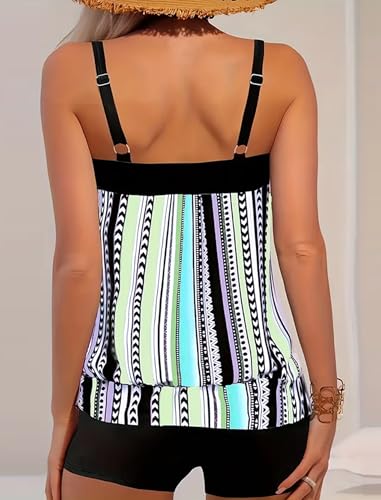 ZAFUL Two Piece Tankini Swimsuit for Women Tummy Control Bathing Suit with Boy Shorts Blouson Swimwear