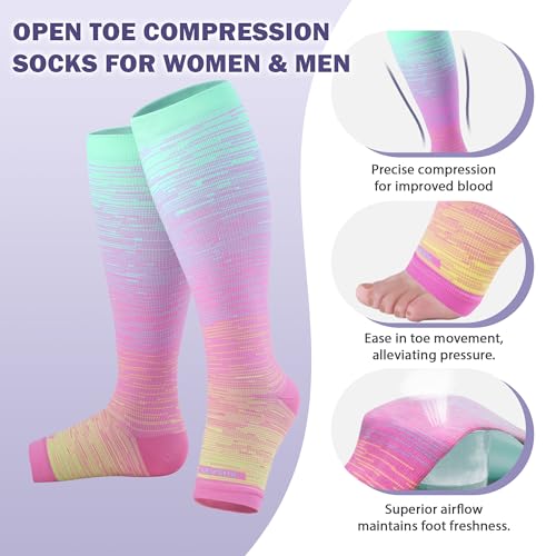 LEVSOX Open Toe Compression Socks for Women & Men 20-30mmHg Toeless Sock Knee High Support Stockings for Circulation Nurse...