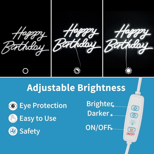 Happy Birthday Neon Sign for Wall Decor, LED Happy Birthday Light Up Sign, USB Powered Dimmable Neon Light for Birthday Pa...