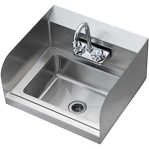 VEVOR Commercial Hand Sink 17x12.8 inch Stainless Steel Sink with Faucet & Side Splash, Wall-Mount Small Hand Basin for Restaurant, Kitchen, Bar, Garage, Home