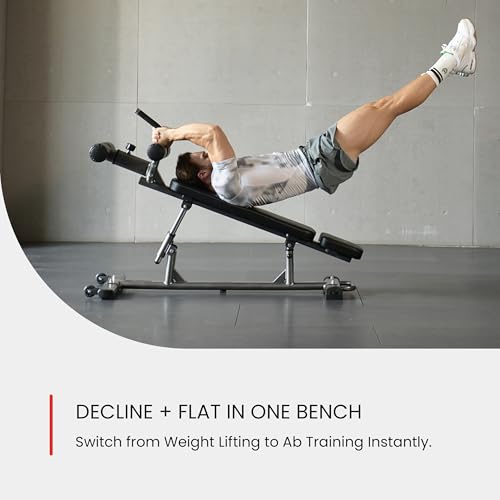 Finer Form Semi-Commercial Decline Sit Up and Flat Weight Bench. Adjustable Fitness Equipment and Exercise Bench for Abs, ...