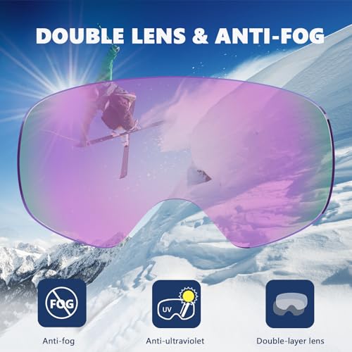 GlaRid OTG Ski Goggles PRO, Frameless 100% UV Protection Anti Fog Ski Goggles Men, Snowboard Goggles Men/Women/Adult/Youth