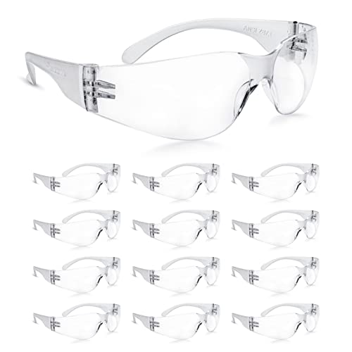 amoolo Clear Safety Glasses Bulk of 24, Protective Eyewear for Men Women, ANSI Z87.1 Impact Resistant Eye Protection for W...
