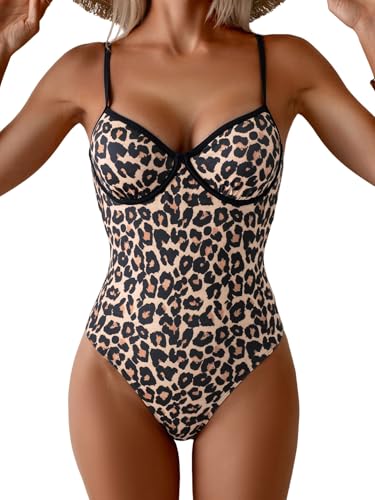 Eomenie Womens Swimsuit Color Block Spaghetti Straps One Piece Bathing Suit Tummy Control Slimming High Cut Swimwear