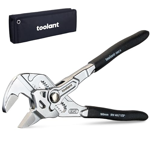 toolant 7-Inch Chrome Plated Pliers Wrench, CR-V Adjustable Wrench with Anti-Rust Coating, Smooth Parallel Jaws, Rubber An...