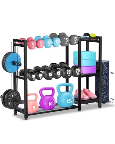 FHXZH 3-Tier Dumbbell Rack Stand Only - Adjustable Weight Rack for Home Gym, Heavy-Duty Weight Stand for Dumbbells Kettleb...