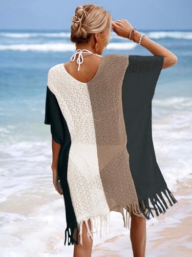 BreathSunny Womens Oversized Crochet Beach Dresses Summer 2026 Scoop Neck Cap Sleeve Bathing Suit Cover Up Mini Dress
