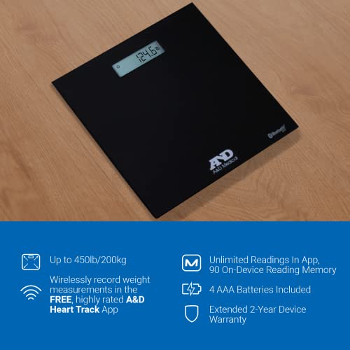 A&D Medical Digital Body Weight Scale - UC-352BLE - Bluetooth Bathroom Weight Machine, Syncs with A&D Heart Track App - 45...