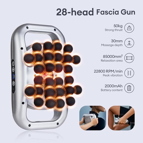 Massage Gun, 28 Head Foot Back Neck Shoulder Massager with 9 Adjustable Multi-Modes & Intensities, Fascia Gun for Athlete...
