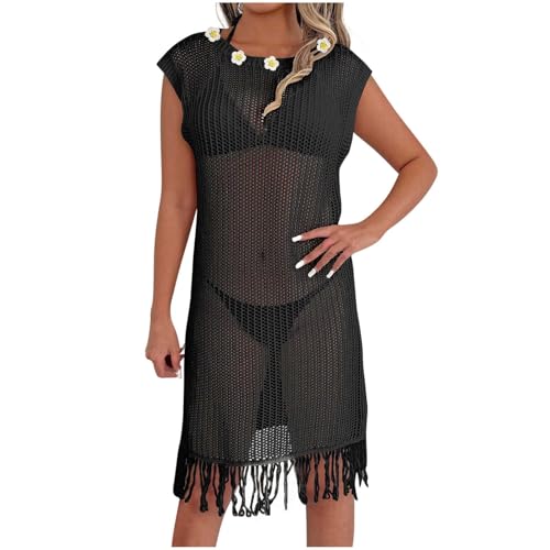 Pbawab Crochet Swimsuit Cover Up for Women Bathing Suit Cover Ups Sexy Knit Swimwear Coverups Cap Sleeve Beach Cover Up