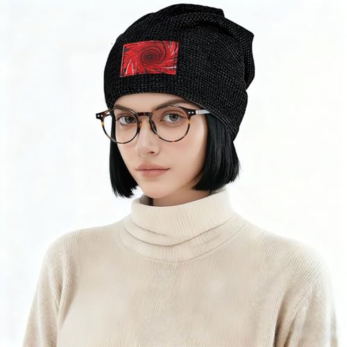 Red Flower Vortex Spiral Print Lightweight Waffle Pullover Hat Men Women Winter Headwear Outdoor Camping Travel