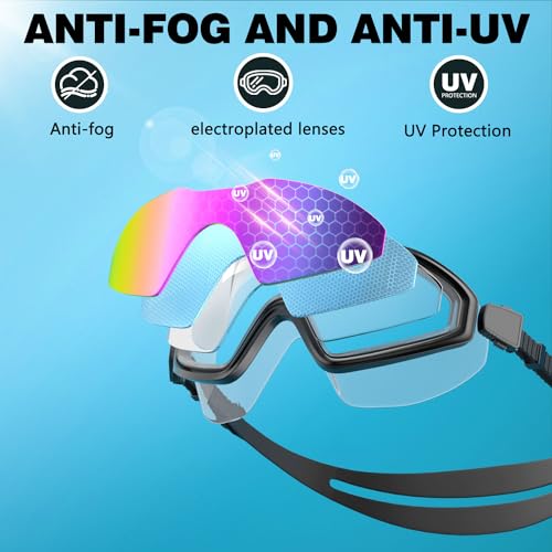 COOLOO Swim Goggles, Wide View No Leaking Swimming Goggles, Anti-fog & Anti-UV Fashion Swim Goggles for Adult Men Women Youth