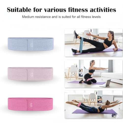 AuraLune Fabric Resistance Bands Set, 3 Colors with Carry Bag, Non-Slip Workout Bands for Legs and Glutes- Different streg...