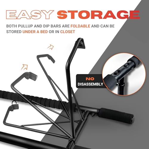 Folding Door Pullup Bar and Dip Bar Station - NO WOBBLE, Home Gym, Easy Storage, Power Tower Dip Station and Pull-up Bar f...