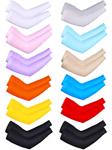 Bememo Unisex UV Protection Sleeves Long Arm Sleeves for Women Cooling Arm Cover for Outdoor(Black,12 Pairs)