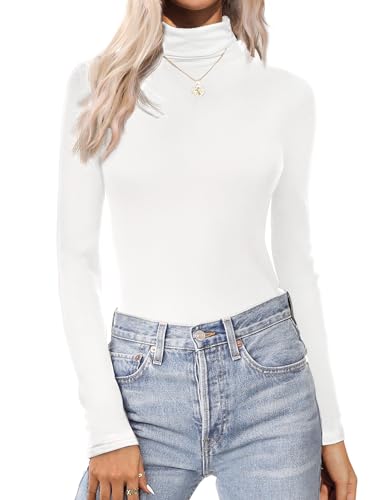 Ekouaer Women's Turtleneck Long Sleeve Shirts Thermal Underwear Tops Basic Slim Fit Fall Fashion Lightweight Top
