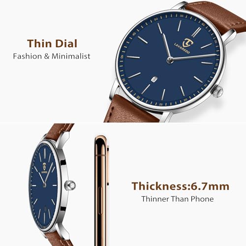 L LAVAREDO Watch for Men, Extremely Thin Mens Watches Minimalist Analog Men's Leather Wrist Watches with Time/Date, Birthd...