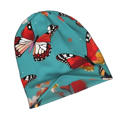 YANYU Hen Flying Butterflies Among Flowers Print Soft Beanie Hat for Men Women Warm Fashion Cap for Jogging Cycling Gift O...