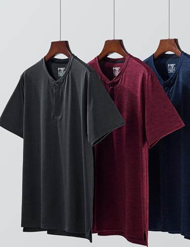 3 Pack: Mens Polo Shirts, Business Casual Golf Henley Work Shirts for Men, Collarless Short Sleeve Stylish Athletic Tshirts