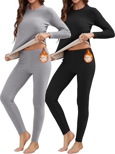 HeliosCloak 2 Sets Thermal Underwear for Women Long Johns With Fleece Lined Long Sleeve Top & Bottom Base Layer Cold Weather