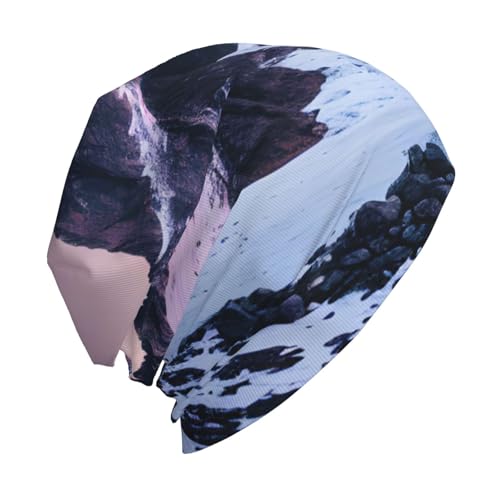 YANYU Travel Mountain Print Soft Beanie Hat for Men Women Warm Fashion Cap for Jogging Cycling Gift Outdoor Use Black