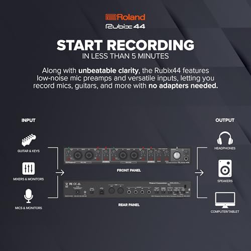 Roland Rubix44 4-In/4-Out Usb Audio Interface | High-Resolution Audio | Record With Mics, Guitars, Keys & More | Compact & Durab