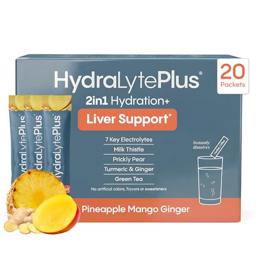 Hydralyte Liver Support + Electrolyte Mix with Milk Thistle, Turmeric, Ginger, Prickly Pear, Green Tea Extract Formulated ...