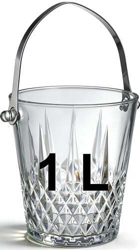 Glass Ice Bucket with Handle and Stainless Steel Tongs - Glass Ice Buckets for Party,Wine, Beer, Champagne, Cocktail Bar, ...