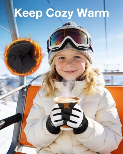 RIGWARL Kids Ski Snow Gloves Waterproof, Kids Winter Gloves for Boys Girls Snowboarding Sledding Ice Skating Snowball Fight
