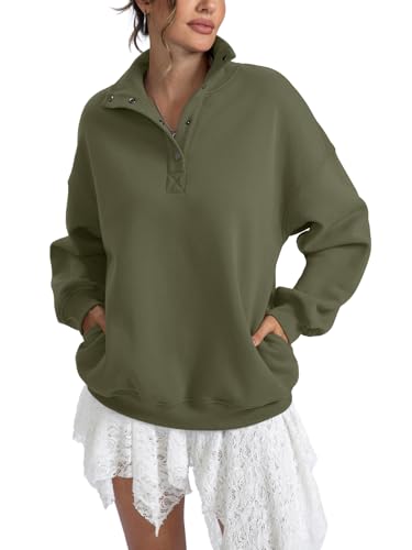 EasyGala Womens Fleece Sweatshirts Oversized Henley Neck Long Sleeve Button Pullover Tops Trendy Outfits Clothes 2026