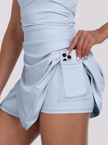 Caracilia Womens Tennis Dress Built in Shorts Square Neck Sleeveless Workout Athletic Mini Skort Dress Golf Summer Outfits