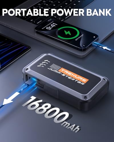 TREKURE Portable Car Battery Jump Starter 4000A 16800mAh Jump Box, Car Battery Jumper Starter Portable Jumper Cables for c...
