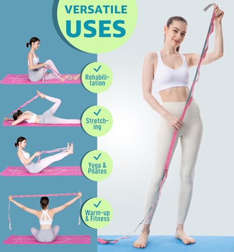 HiRui Stretching Strap Yoga Strap with Door Anchor, 14-Loops Non-Elastic Stretch Straps for Physical Therapy, Pilates, Dan...