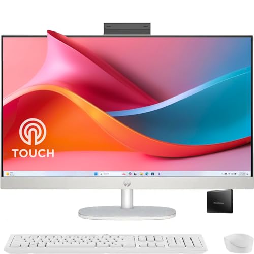 HP 27" FHD Touchscreen All-in-One Desktop Computer, 16GB DDR5 RAM, 1.5TB Storage(1TB SSD and 512GB External), AMD Ryzen 5 ...